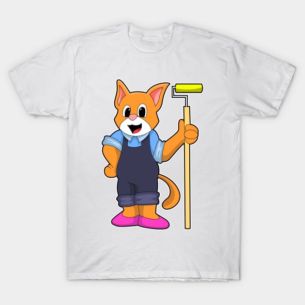 Cat at Wallpapering with Pressure roller T-Shirt by Markus Schnabel